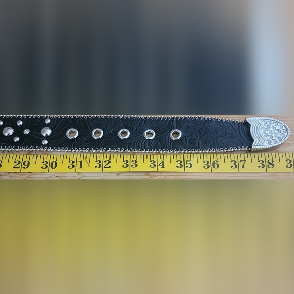 Kathy Van Zeeland Black Western Rhinestone Belt Small - Picture 12 of 12